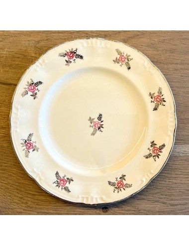 Ontbijtbord / Dessertbord - Boch La Louvière - vorm CAPRI - decor SUZON met roze roosjes / goudkleur