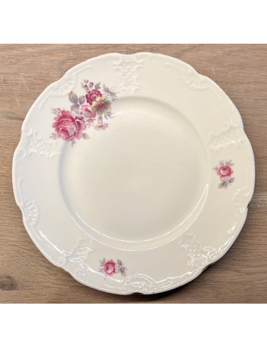 Ontbijtbord / Dessertbord - Mosa - 3 bogen - décor met roze bloemetjes, goudkleurige rand en ingewerkte figuren