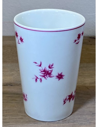 Milk mug - Petrus Regout - from 1968 - décor of pink/red flowers - made for NASM