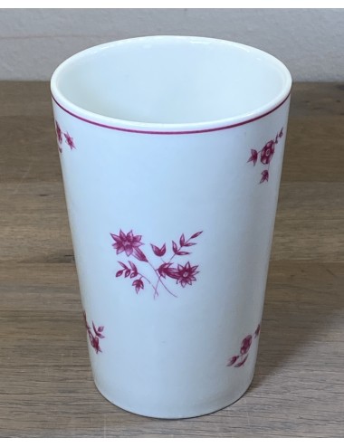 Milk mug - Petrus Regout - from 1968 - décor of pink/red flowers - made for NASM