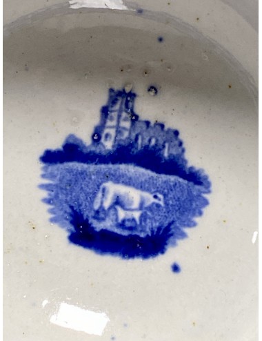 Bowl - unmarked - décor 70 (retraced) of mother with 2 children, dog, house, sheep and man on horse/donkey