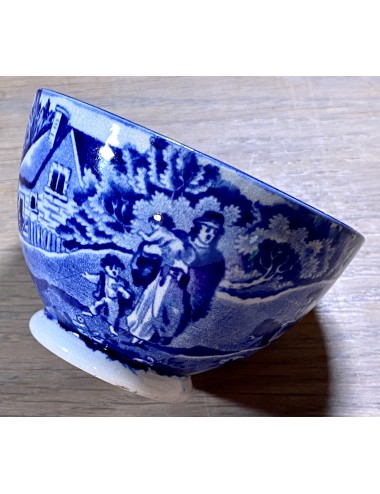 Bowl - unmarked - décor 70 (retraced) of mother with 2 children, dog, house, sheep and man on horse/donkey 