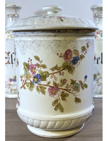 Voorraadpot met deksel - gemerkt (onduidelijk) - genummerd 3954 - décor van roze/blauwe bloemen met goudkleurige accenten