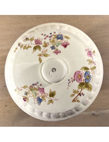 Storage jar with lid - marked (unclear) - numbered 3954 - décor of pink/blue flowers with gold accents