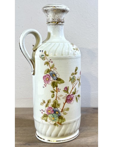 Decanter for oil with stopper - marked (unclear) - numbered 3954 - décor of pink/blue flowers with gold accents