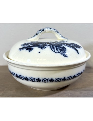 Soap dish - round model - unmarked (Boch?), only a blind mark - décor of plant and butterfly in dark blue