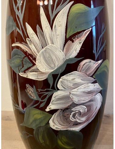 Vase glass - high model - Booms (?) - décor with hand-painted flowers