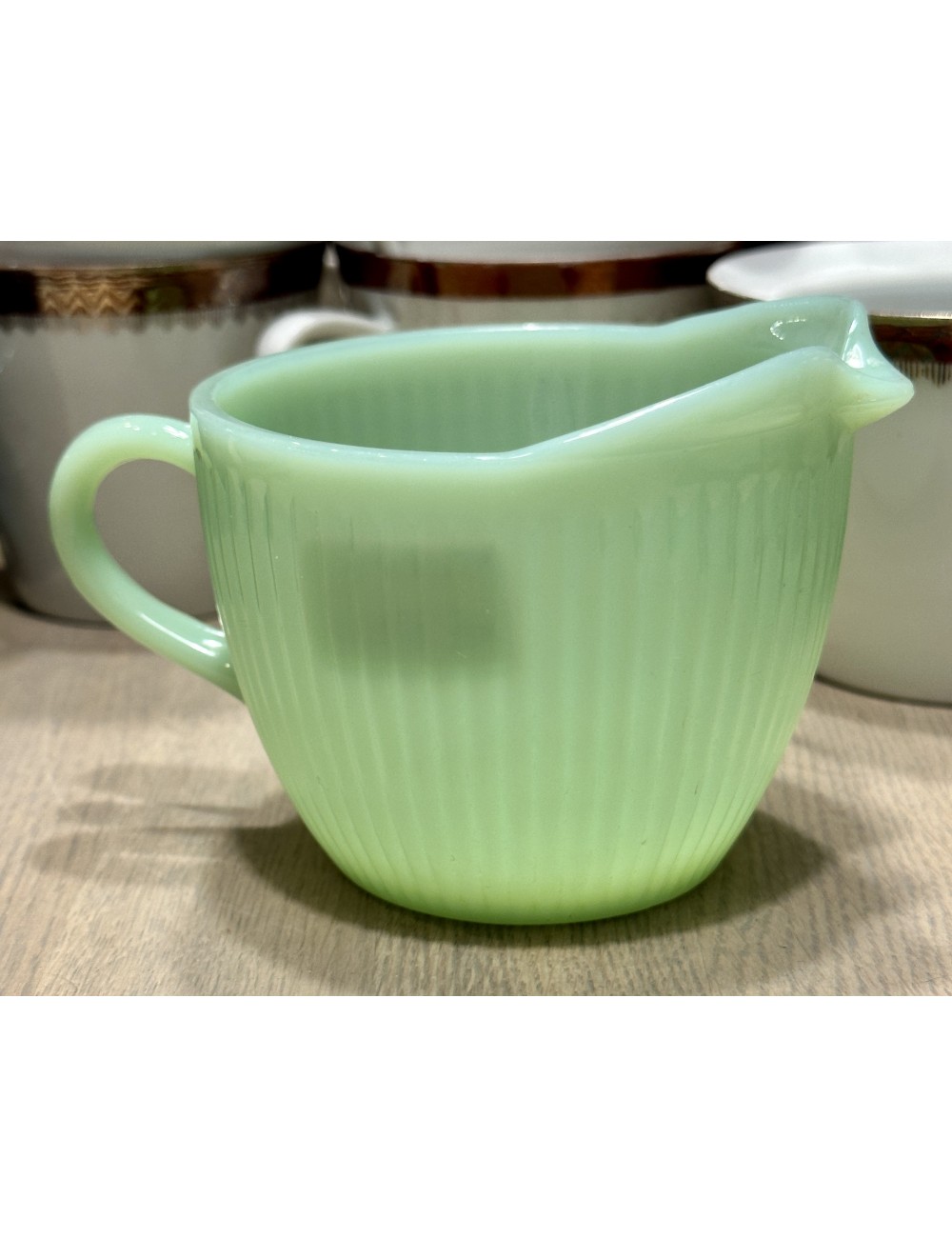 Milk jug - Fire King - Oven Glass - finished in jadeite green