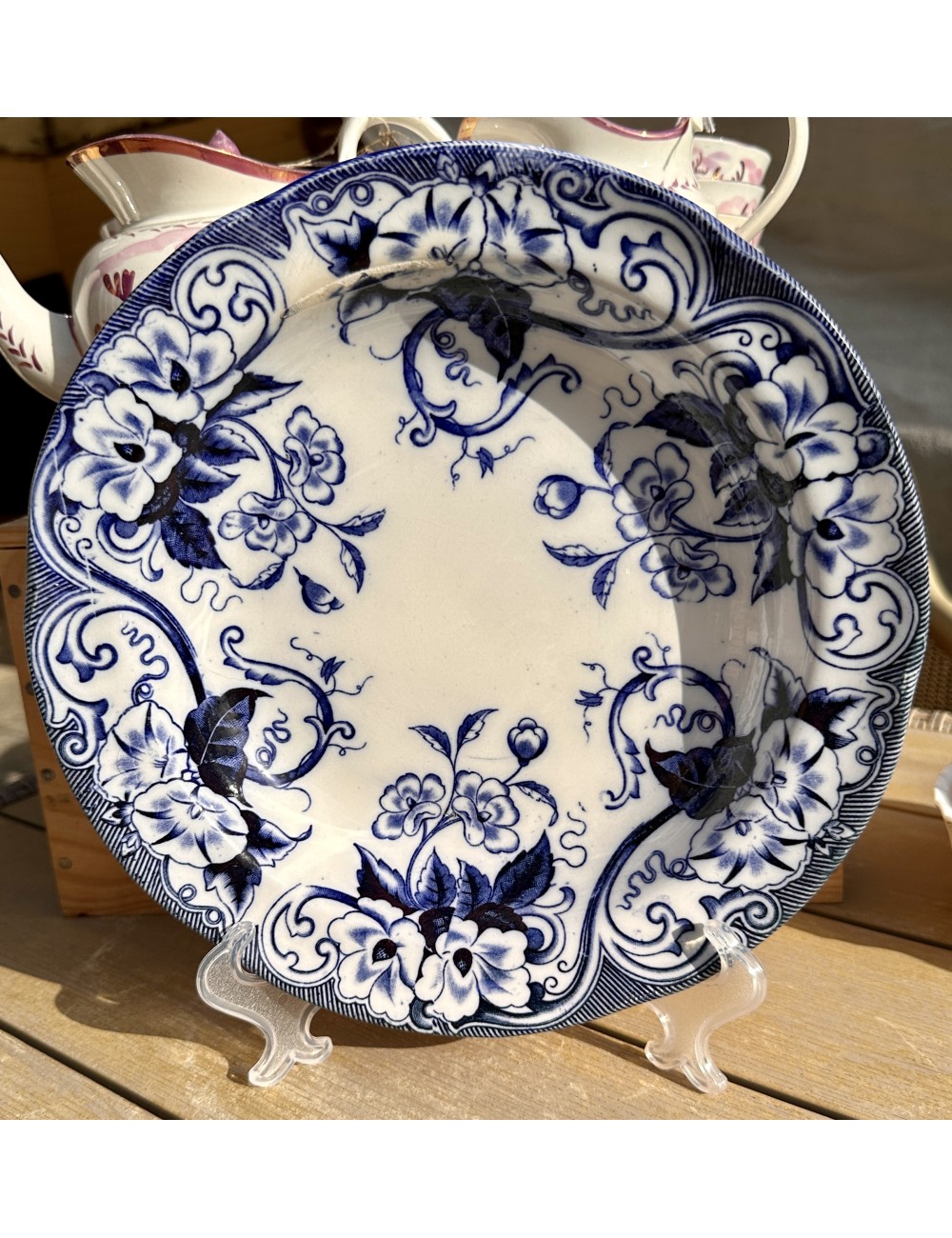 Deep plate - larger, bowl - Creil & Montereau - décor FLORA blue