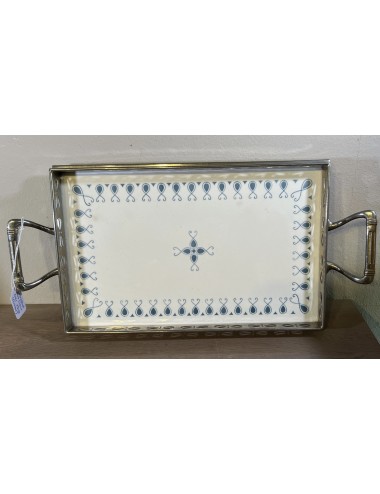Tray / Presentation tray - model on legs and with handles and metal rim - Art Deco