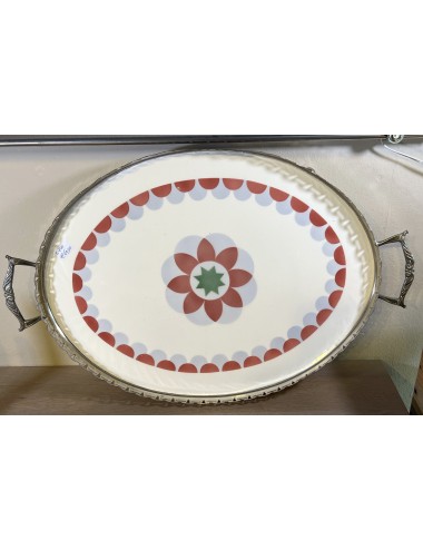 Tray / Presentation tray - large model on legs and with handles and metal rim - probably German - Art Deco