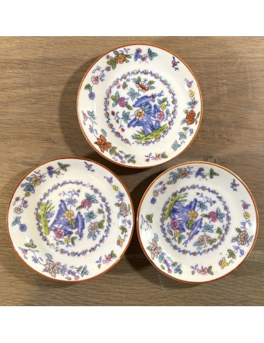 Saucer - small size (children's set?) - Mosa/Louis Regout - décor 373 of pink flowers with purple, orange and blue