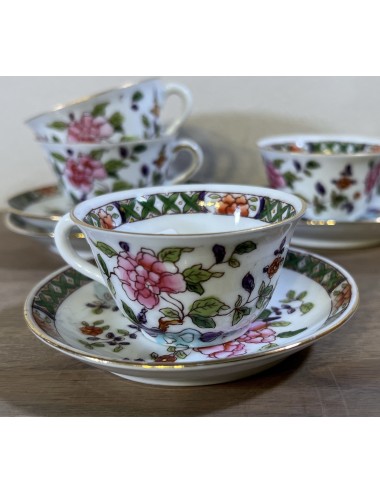 Cup and saucer - small size (children's set?) - Mosa/Louis Regout - décor of pink flowers with purple, orange and blue