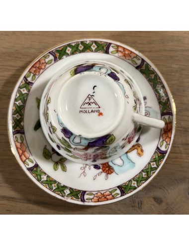 Cup and saucer - small size (children's set?) - Mosa/Louis Regout - décor of pink flowers with purple, orange and blue
