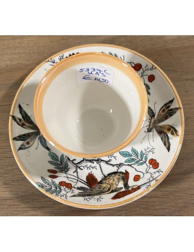 Bowl with saucer - Societe Ceramique Maestricht - décor OISEAUX-MOUCHES with orange shading
