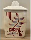 Storage jar with inscription FARINE - marked France - version in red and gray-blue spray decor