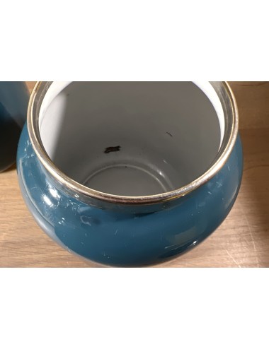 Storage jar made of enamel in plain petrol blue enamel - chrome lid - without inscription