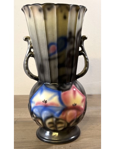 Vase with 2 ears - Art Deco - BIHL Czechoslovakia, blind mark 3899 1 - décor in black/gray/pink and blue