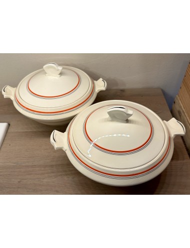 Cover dish / Terrine - Societe Ceramique Maestricht - model GOUDA (ca. 1934) in cream with orange and black accents