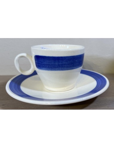 Cup and saucer - Torgau (GDR) - decoration with a blue band on a cream background