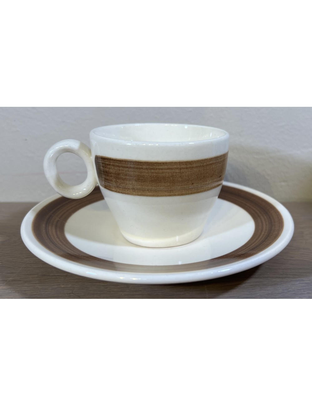 Cup and saucer - Torgau (GDR) - decor with a brown band on a cream background
