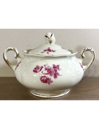 Sugar bowl - Mosa - 3 arches (1960s) - model BAROK with décor of pink/purple flowers