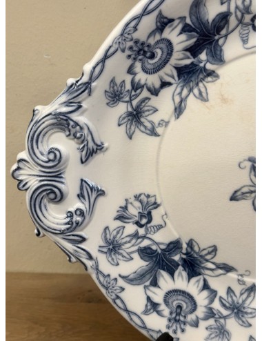 Plate / Bottom dish of a tureen - with ears/handles - mark unreadable - décor PASSION FLOWER