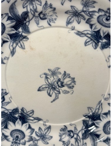 Plate / Bottom dish of a tureen - with ears/handles - mark unreadable - décor PASSION FLOWER