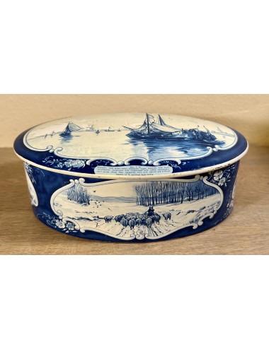 Tin / Storage can - oval model - Droste - Delft blue décor of sailing ships