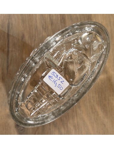 Pudding Mould / Jelly Mould - oval glass model with image of a bear presenting pudding