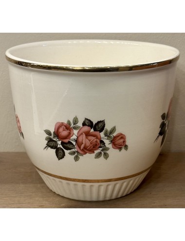 Cache pot / Flower pot - Royal Sphinx 1960 - décor of pink roses with gold bands