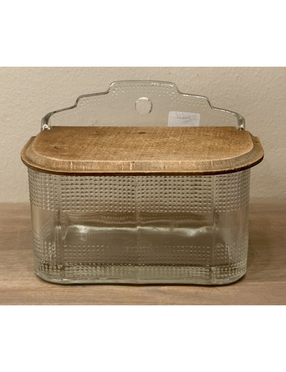 Salt jar / Storage jar - glass - with wooden lid