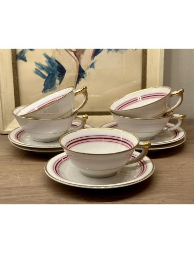 Cup and saucer - RENASTRID la Porcelaine Belgique - décor with inside light and dark pink lines