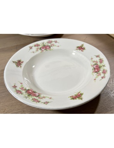 Deep plate / Soup plate / Pasta plate - Badonviller France - décor of double rose with gold edge