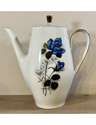 Theepot - porselein - Wunsiedel Bavaria - décor in wit met blauw met witte bloemen