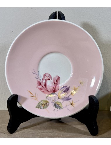 Underplate / Dish - VEB Germany - décor with a rose on a pink pastel background