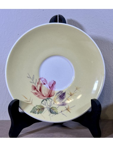 Underplate / Dish - VEB Germany - décor with a rose on a yellow pastel background