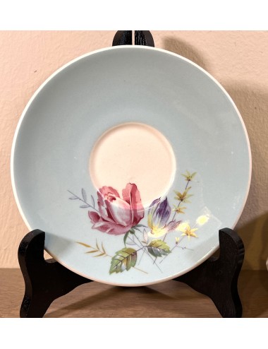 Underplate / Dish - VEB Germany - décor with a rose on a gray-blue pastel background