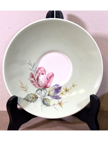 Underplate / Dish - VEB Germany - décor with a rose on a green pastel background