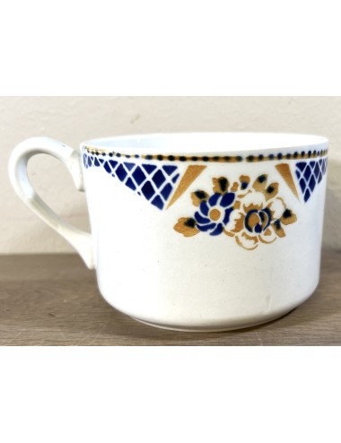 Cup / Bowl - larger model with handle - St. Amand - décor with gold/brown flowers and blue areas