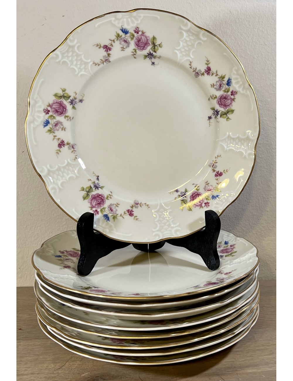 Ontbijtbord / Dessertbord - Mosa - décor in blauw/roze bloemen