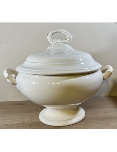 Soup tureen - larger model - unmarked (probably Boch) - white model with carved handles