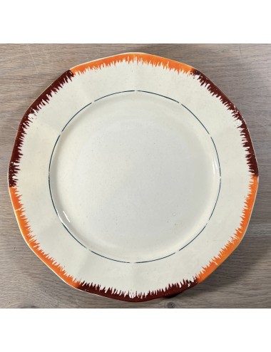 Dinner plate / Dinner plate - unmarked - décor in brown with orange on the edges - Art Deco