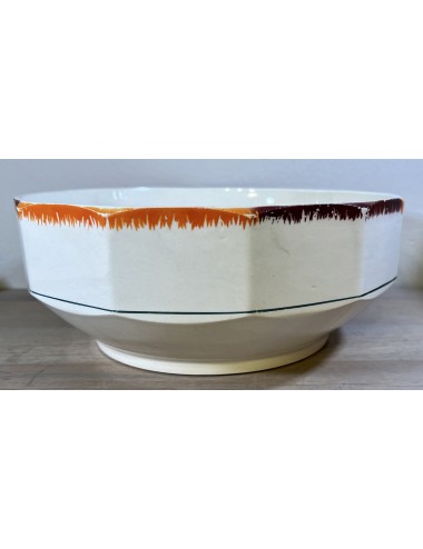 Nesting bowl / Salad bowl - unmarked - décor in brown with orange at edges - Art Deco
