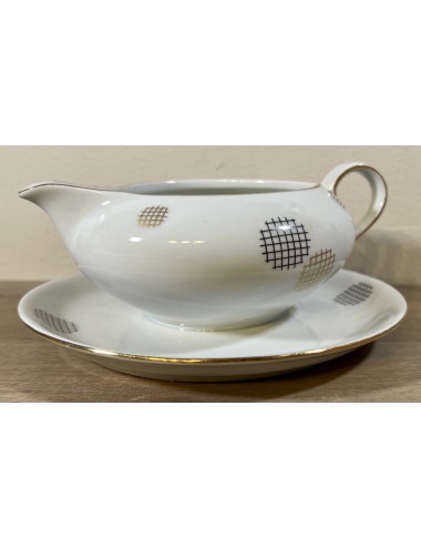 Gravy boat / Sauce bowl - porcelain - marked with a W - décor in a black and gold mesh motif