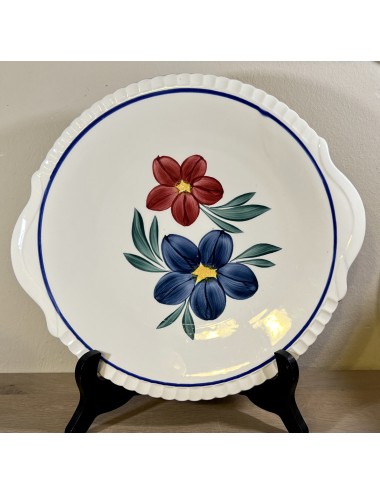 Cake dish / Cake plate - Sarreguemines Digoin - décor ANTILLES with a red and purple/blue flower