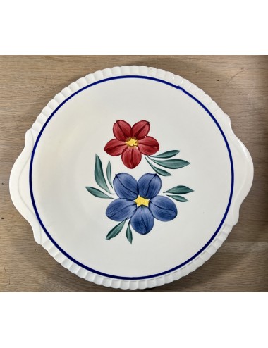 Taartschaal / Taartplateau - Sarreguemines Digoin - décor ANTILLES met een rode en paars/blauwe bloem