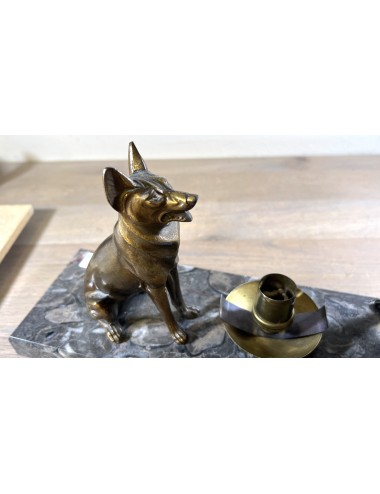 Lamp on marble base with two, metal, shepherd dogs - Art Deco period