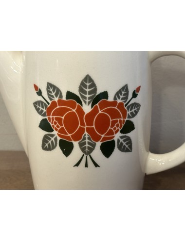 Coffee pot - higher model - Torgau - décor of gray/red rose/flower - model GUDRUN