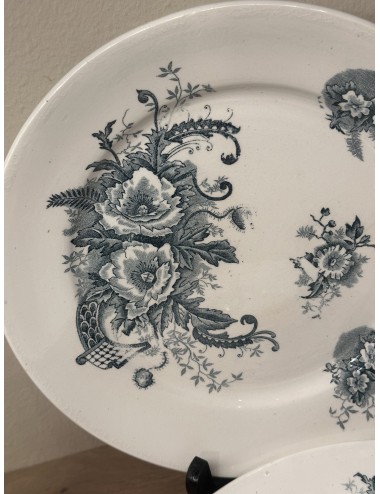 Dinner plate / Dining plate - Nimy - décor PAVOTS executed with flowers in petrol